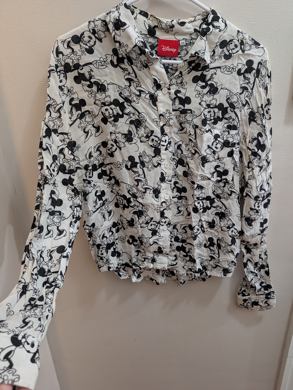 Disney MinnieMouse Print Button Down White & Black Size 40/Medium